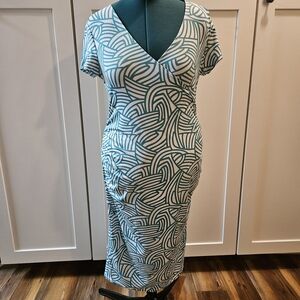 PattyBoutik Blue and White Patterned Midi Dress